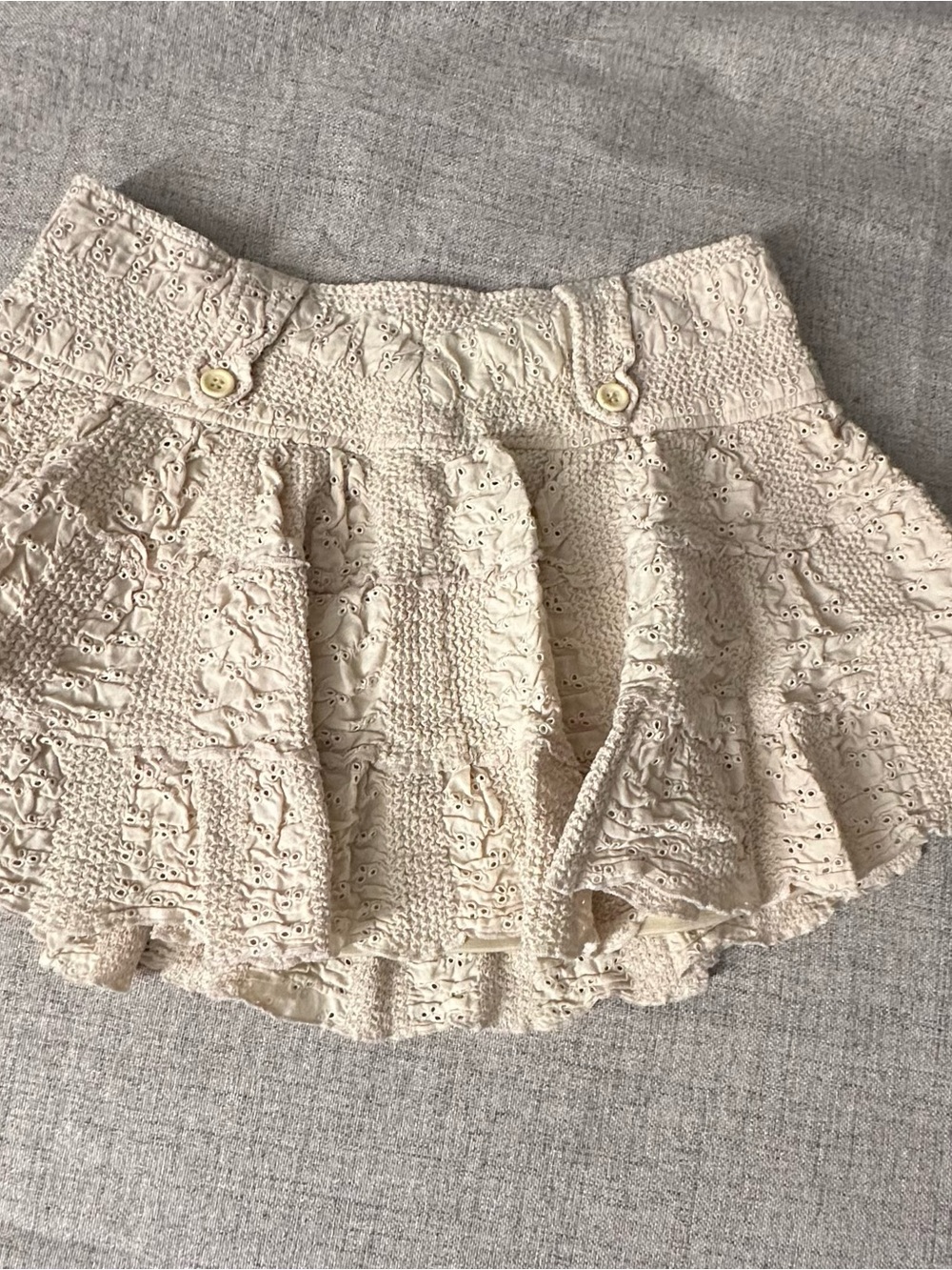Cream Eyelet Lace Ruffle Mini Skirt